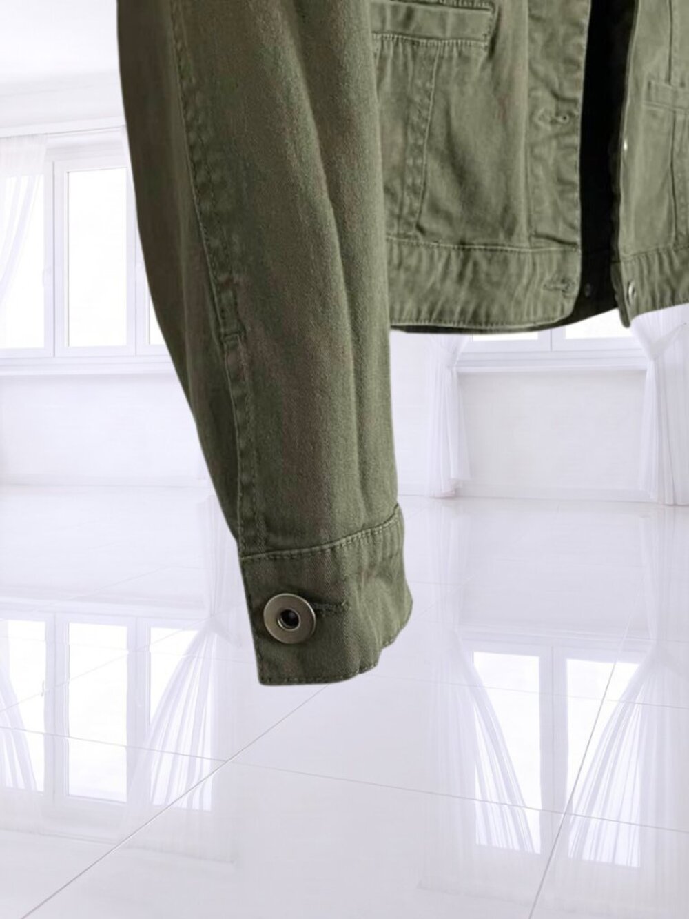 Bamboo Traders Army Green Utility Jacket Large L Cotton Stretch - Picture 6 of 11
